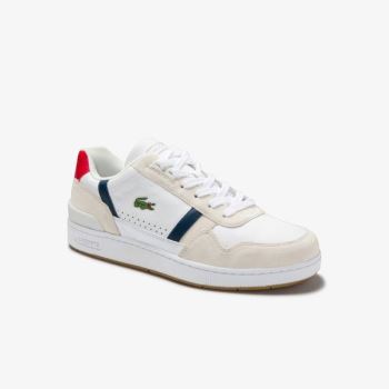 Lacoste T-Clip Tricolour Leather and Suede Sneakers - Tenisky Pánské Bílé / Tmavě Blankyt / Červené